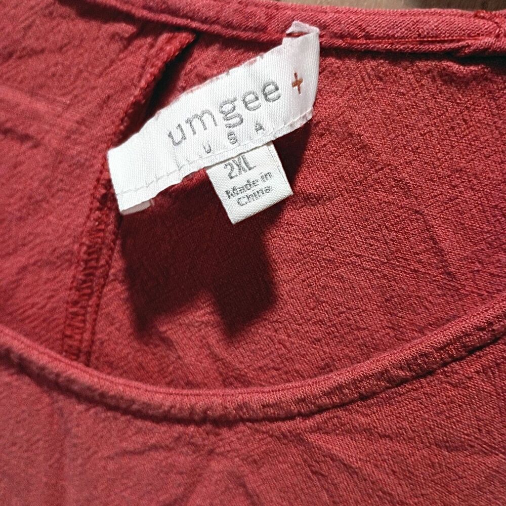 Umgee 2xl patchwork leopard raw hem linen blend shirt - Picture 2 of 4